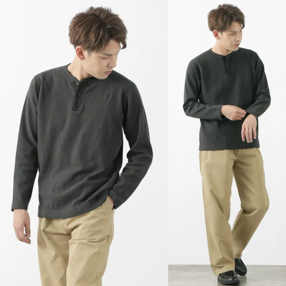 T-Shirts^BARNS / Spun Milled Henley Neck Long Sleeve T-Shirt