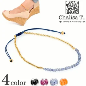 Anklets^CHALISA T.. / Chain Stone Beads Notched Cord Anklet