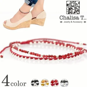 Anklets^CHALISA T.. / Stone silver bead anklet with knotted cord