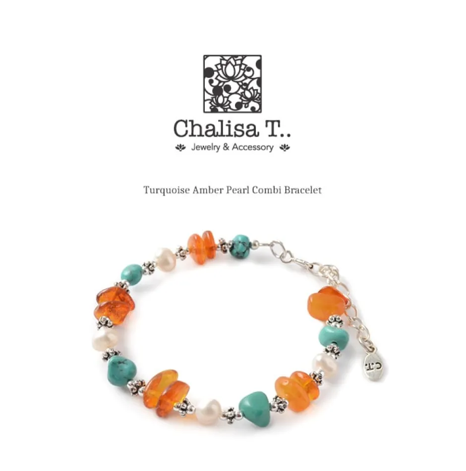 Anklets^CHALISA T.. / Turquoise Amber Pearl Combi Bracelet silver