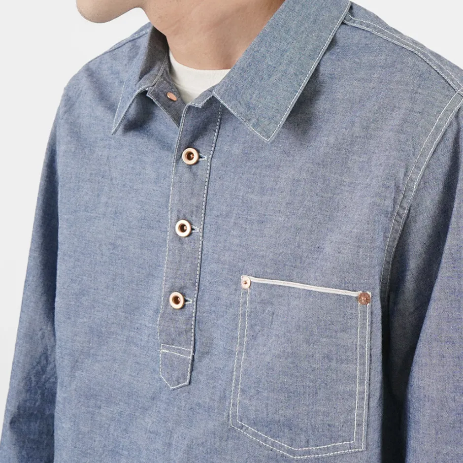 Shirts^FOB FACTORY / F3487 Chambray pullover shirt blue
