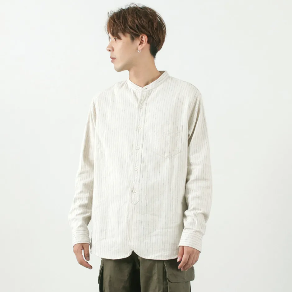 Shirts^FOB FACTORY / F3485 C/W STRIPE BANDCOLLAR Shirt