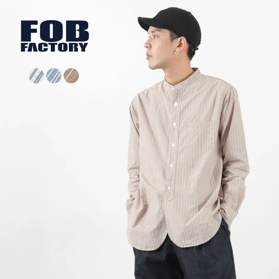 Shirts^FOB FACTORY / F3488 striped band collar shirt