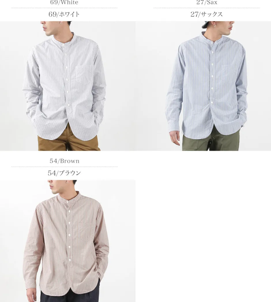 Shirts^FOB FACTORY / F3488 striped band collar shirt
