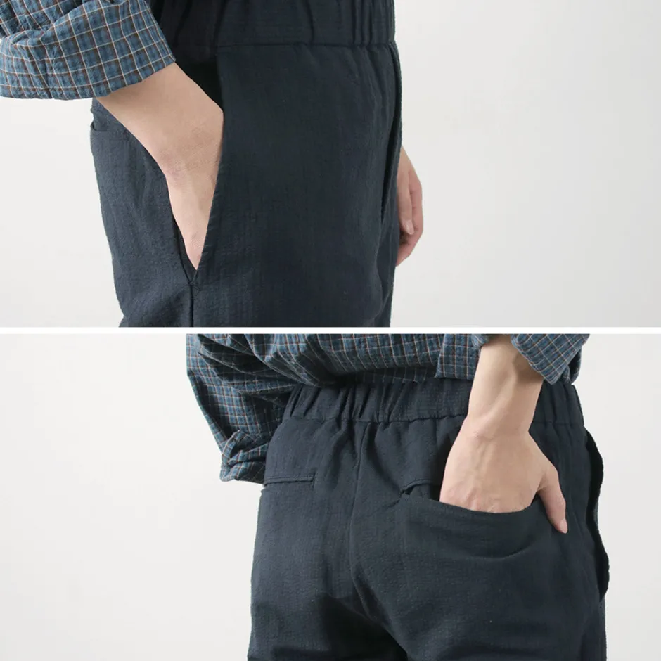 Trousers^FUJITO / Cotton Linen Seersucker Easy Pants navy
