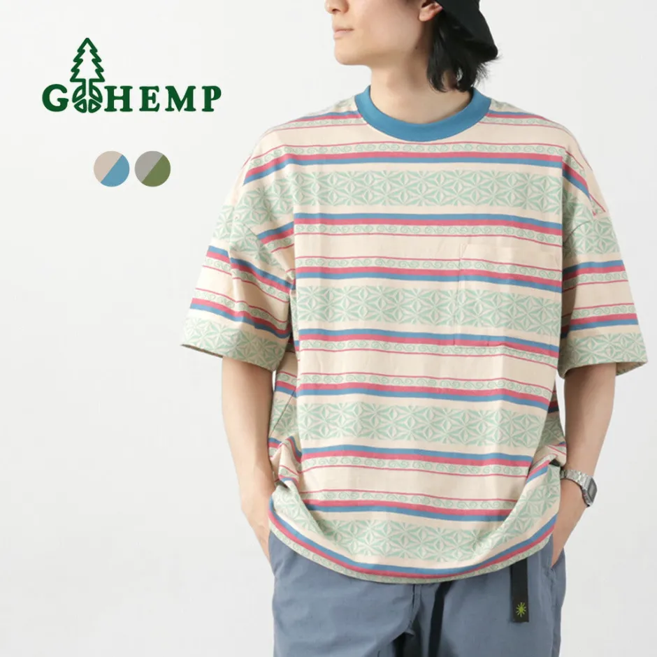 T-Shirts^GOHEMP / Wide Slit T-Shirt Hemp Leaf Jacquard