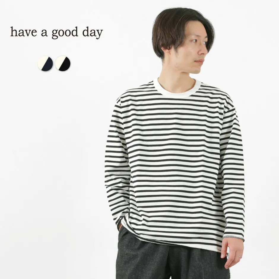 T-Shirts^HAVE A GOOD DAY / Striped Loose Long Sleeve T-Shirt