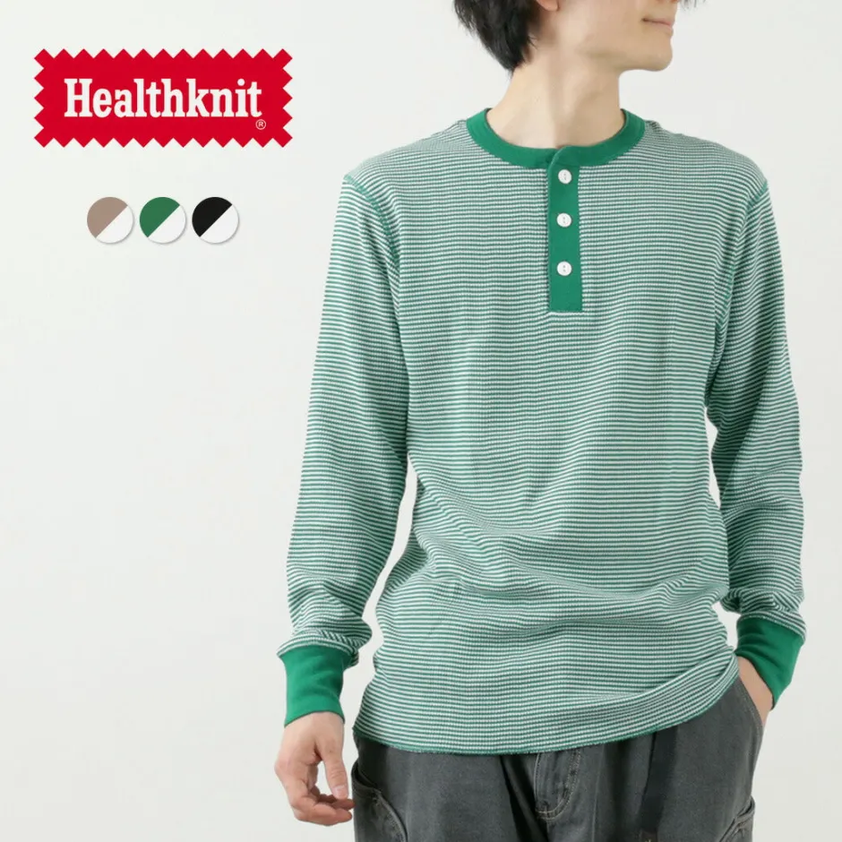 T-Shirts^HEALTHKNIT / Basic Waffle Henley Neck Long Sleeve