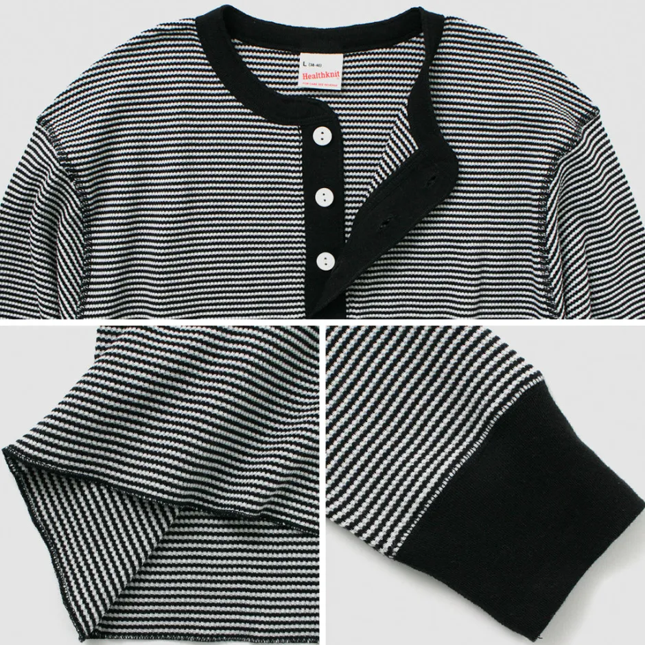 T-Shirts^HEALTHKNIT / Basic Waffle Henley Neck Long Sleeve