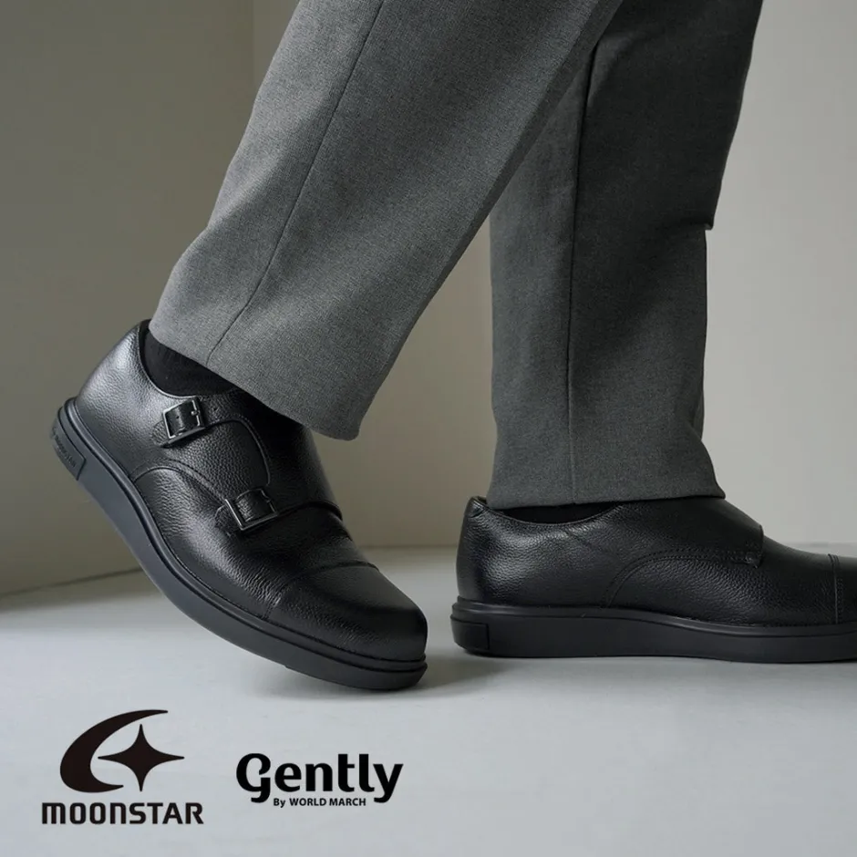 Leather Shoes & Boots^MOONSTAR / Breathable Waterproof Double Monk Strap Leather Shoes black