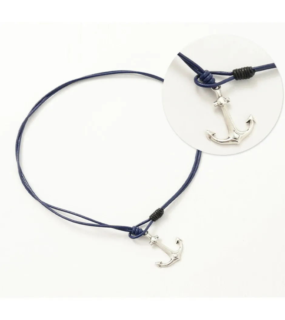 Anklets^PHADUA / Anchor Leather Wrap Bracelet / Silver