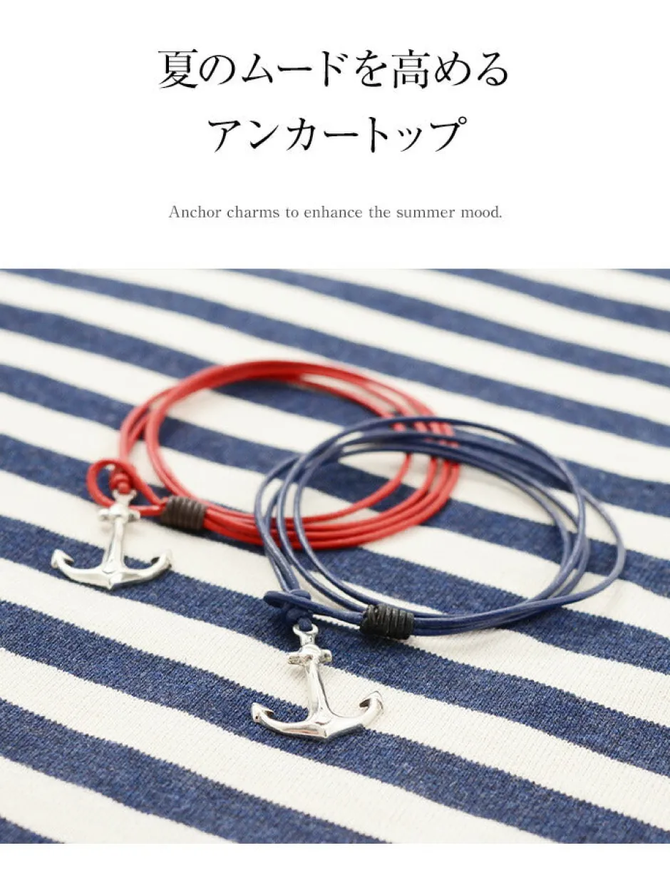 Anklets^PHADUA / Anchor Leather Wrap Bracelet / Silver