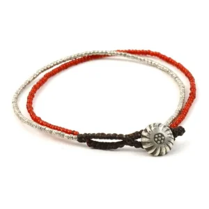 Anklets^PHADUA / Karen Silver Beads White Heart Double Cord Anklet red