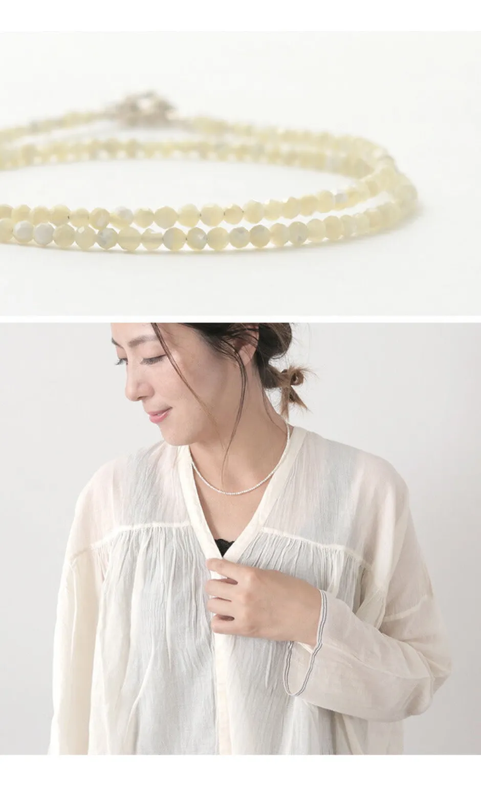 Anklets^PHADUA / Mother of Shell 2mm Cut Beads Necklace/Anklet white