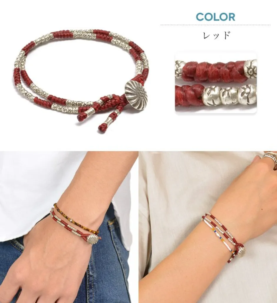 Bracelets^PHADUA / Wax Cord Silver Concho Double-Strand Bracelet