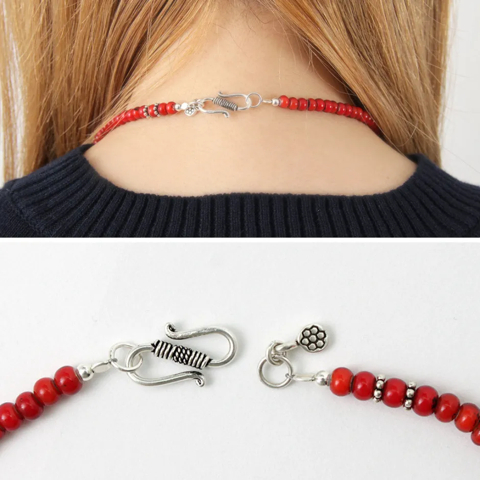 Anklets^phaduA / White Heart Antique Glass Bead Necklace red