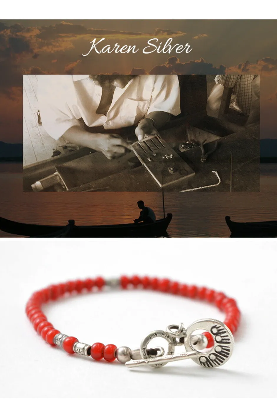 Anklets^PHADUA / White Heart Bead Bracelet red