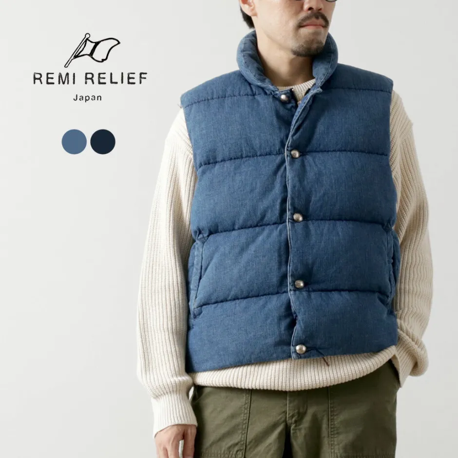 Down Wear | Vests^REMI RELIEF / Natural Processed Denim Down Vest