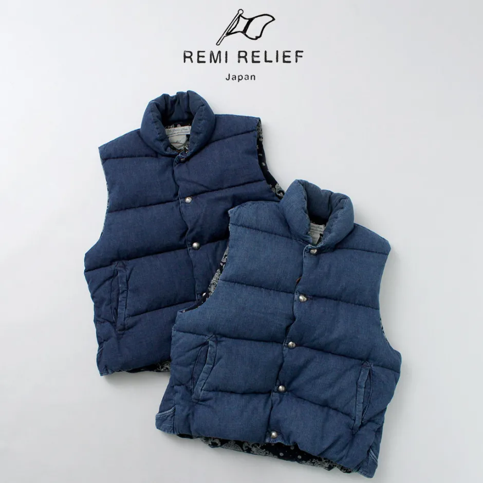 Down Wear | Vests^REMI RELIEF / Natural Processed Denim Down Vest