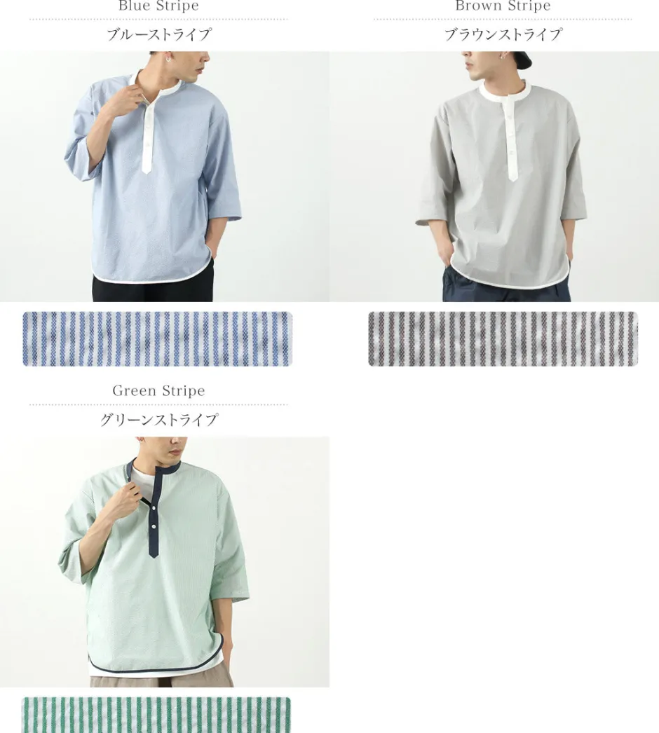 T-Shirts^ROCOCO / Woven seersucker henley neck T-shirt