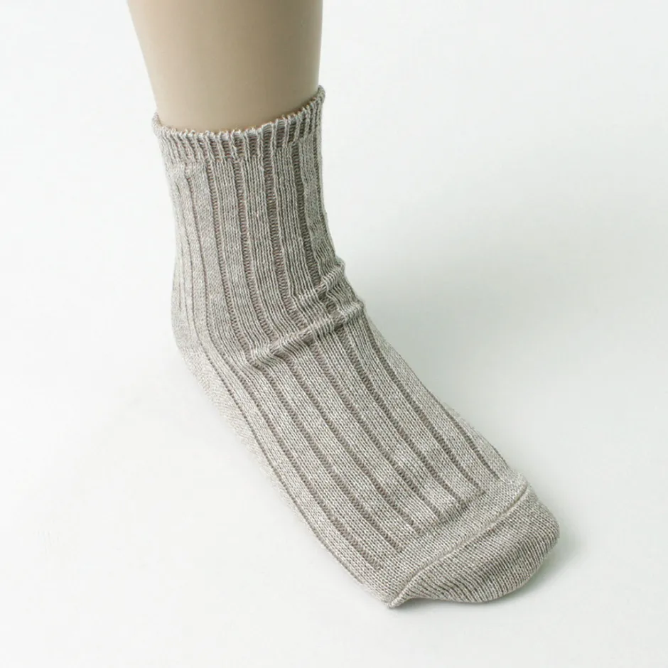 Socks^ROTOTO / R1462 Short linen cotton ribbed socks