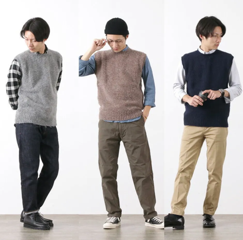 Knits^SHETLANDWOOLLENCO / Plain Shaggy Dog Crew Neck Knits Vest