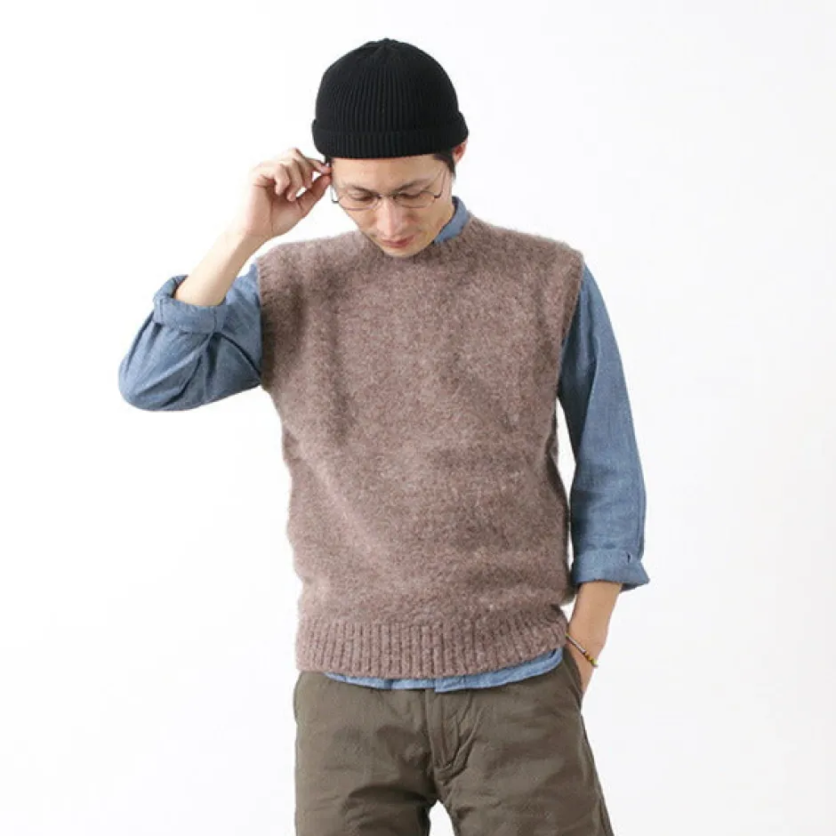 Knits^SHETLANDWOOLLENCO / Plain Shaggy Dog Crew Neck Knits Vest