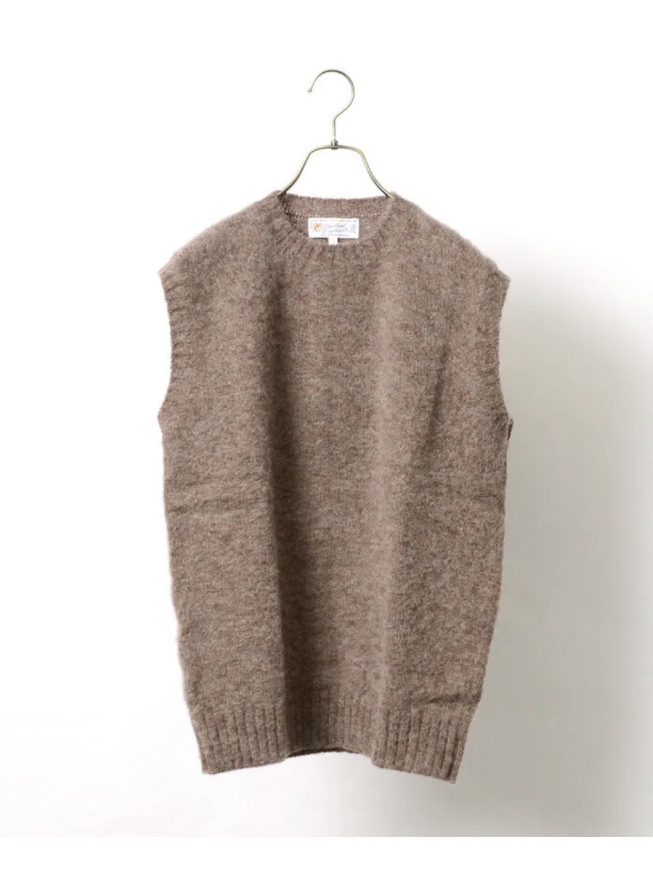 Knits^SHETLANDWOOLLENCO / Plain Shaggy Dog Crew Neck Knits Vest