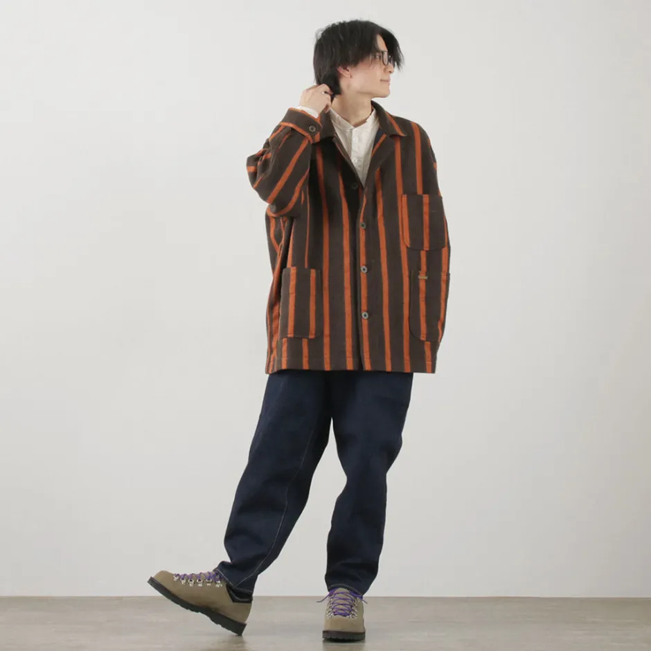 Coats^SLOW HANDS / Old School Stripe Loose Fit Coverall Coat dark-brown