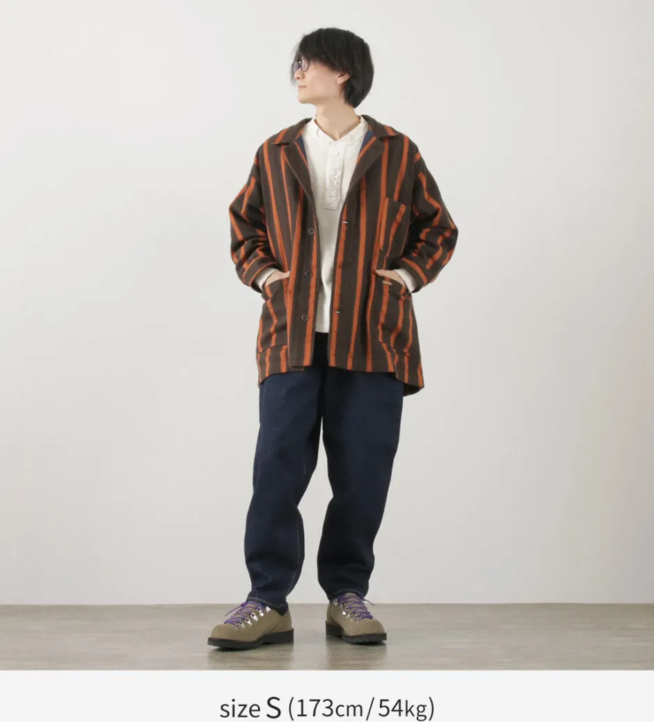 Coats^SLOW HANDS / Old School Stripe Loose Fit Coverall Coat dark-brown