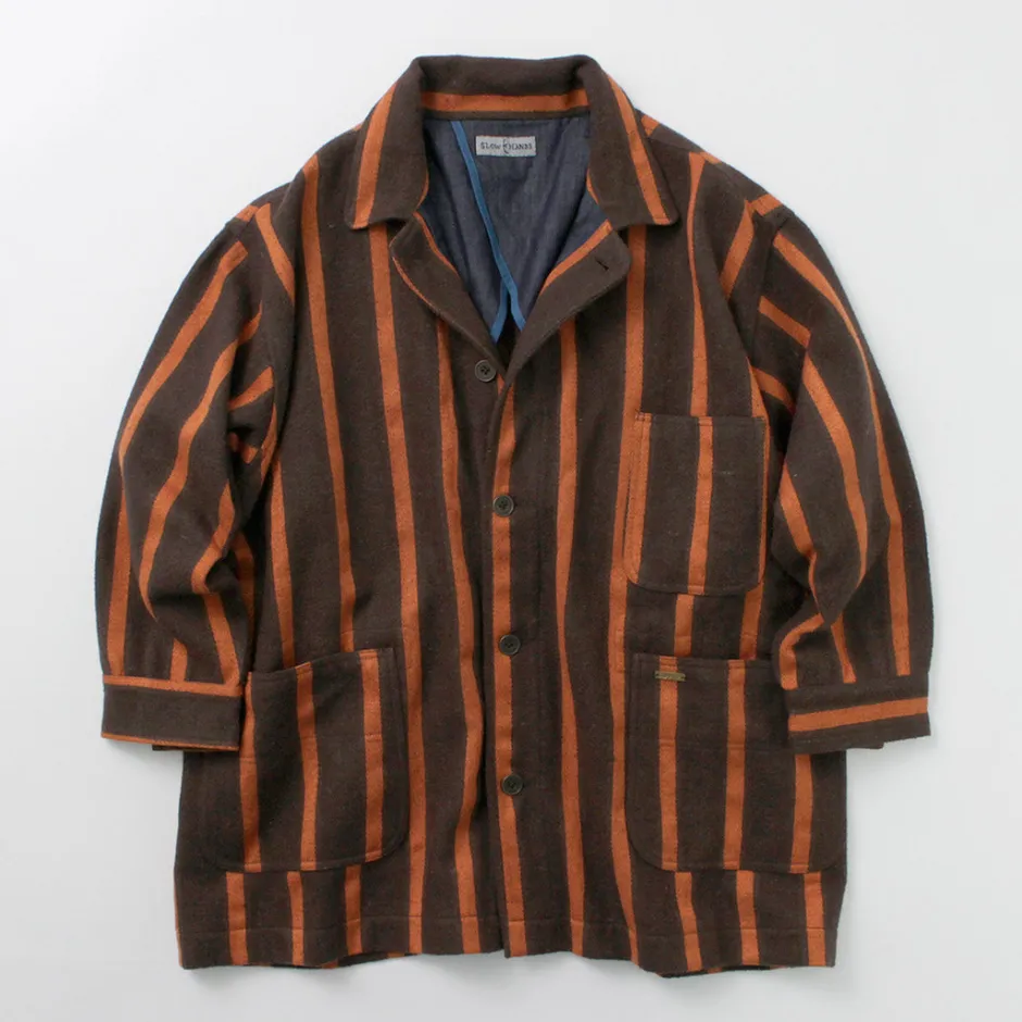 Coats^SLOW HANDS / Old School Stripe Loose Fit Coverall Coat dark-brown