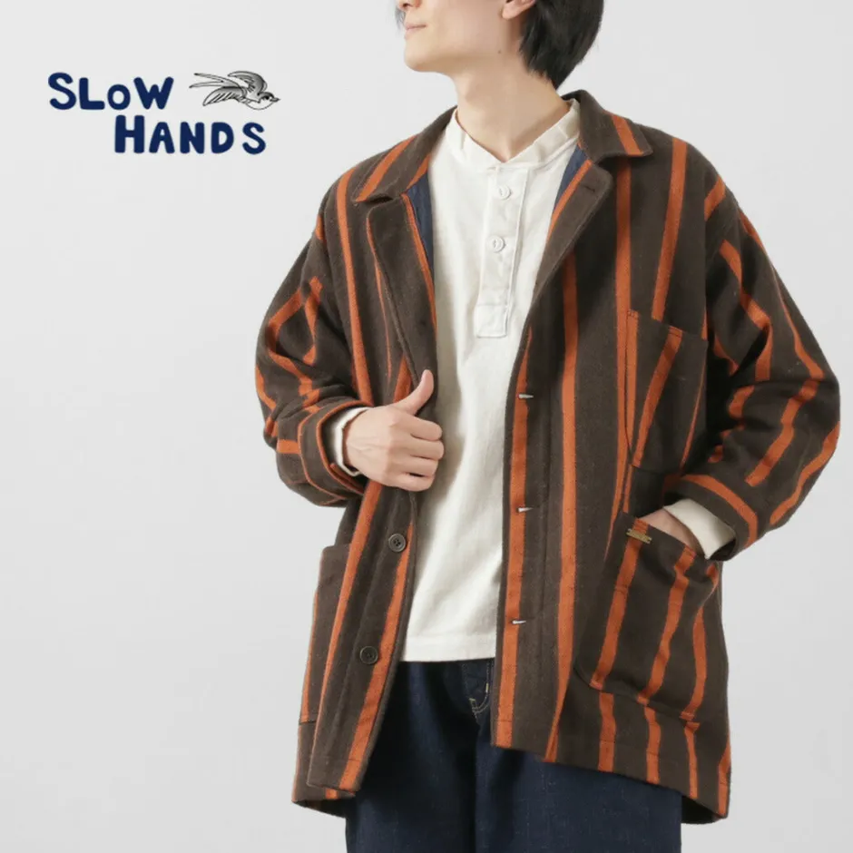 Coats^SLOW HANDS / Old School Stripe Loose Fit Coverall Coat dark-brown
