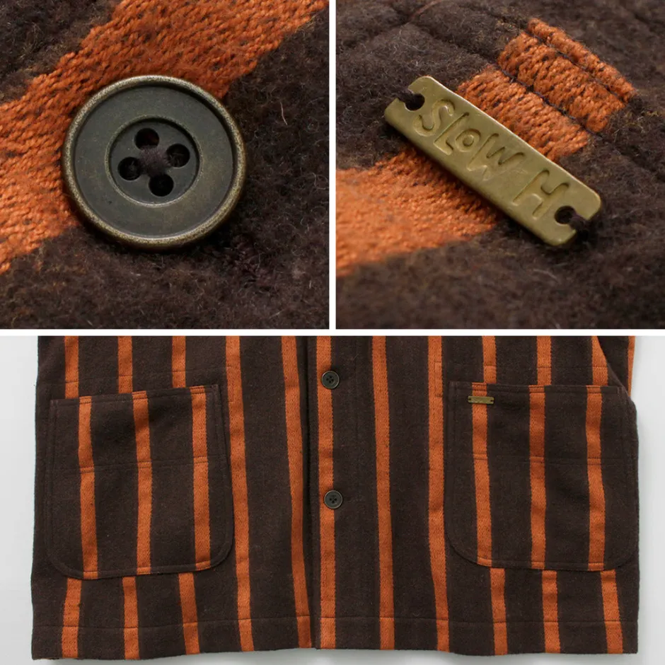 Coats^SLOW HANDS / Old School Stripe Loose Fit Coverall Coat dark-brown