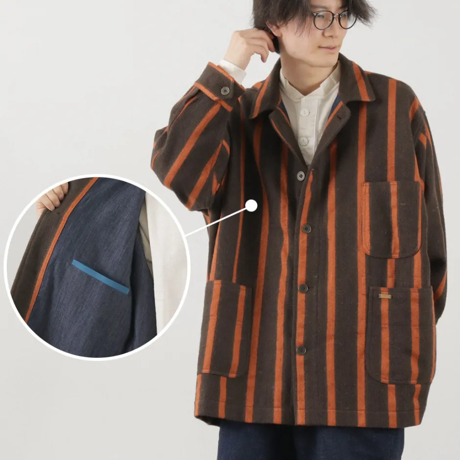 Coats^SLOW HANDS / Old School Stripe Loose Fit Coverall Coat dark-brown