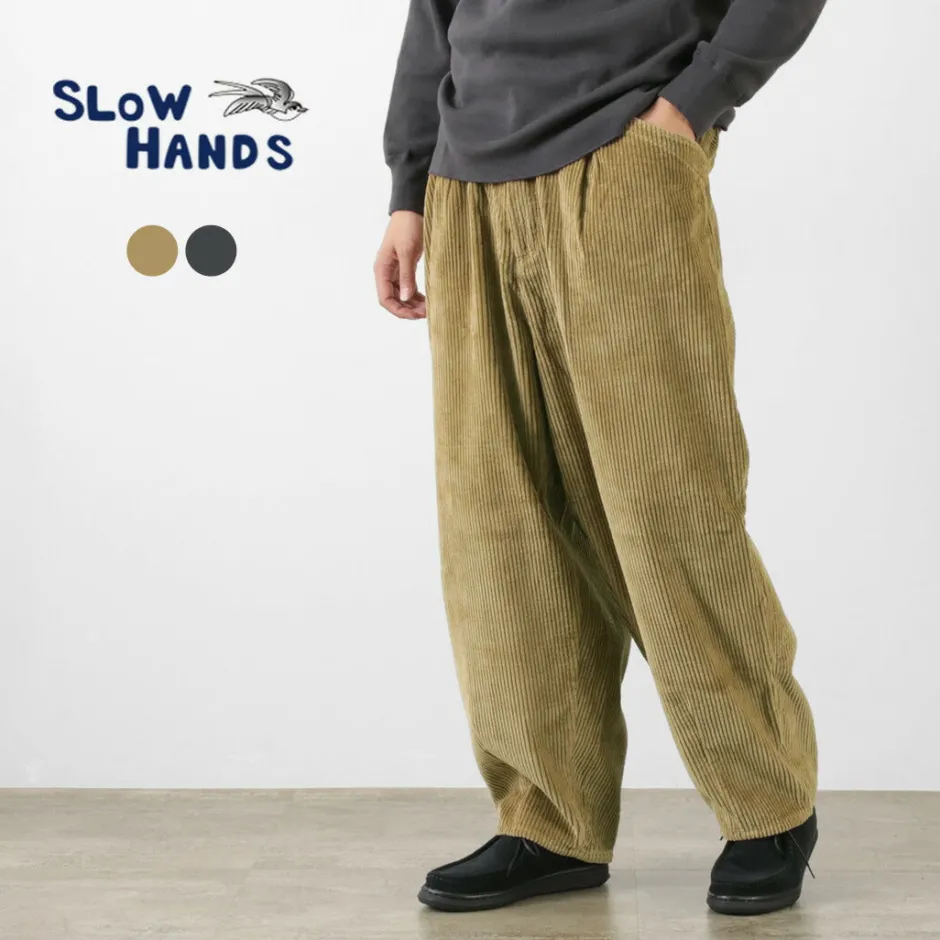 Trousers^SLOW HANDS / Wide Corduroy Poofy Tuck Pants