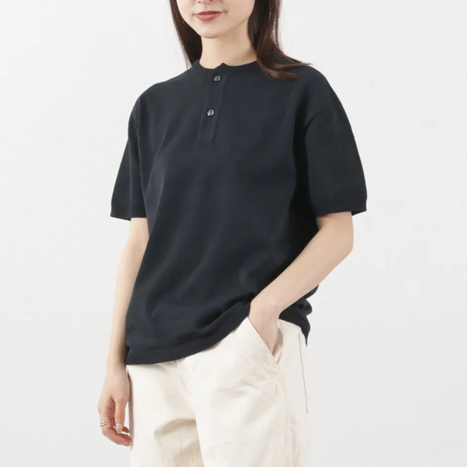 T-Shirts^SOGLIA / Cotton Fitted Seamless Henry Neck Knit Tee
