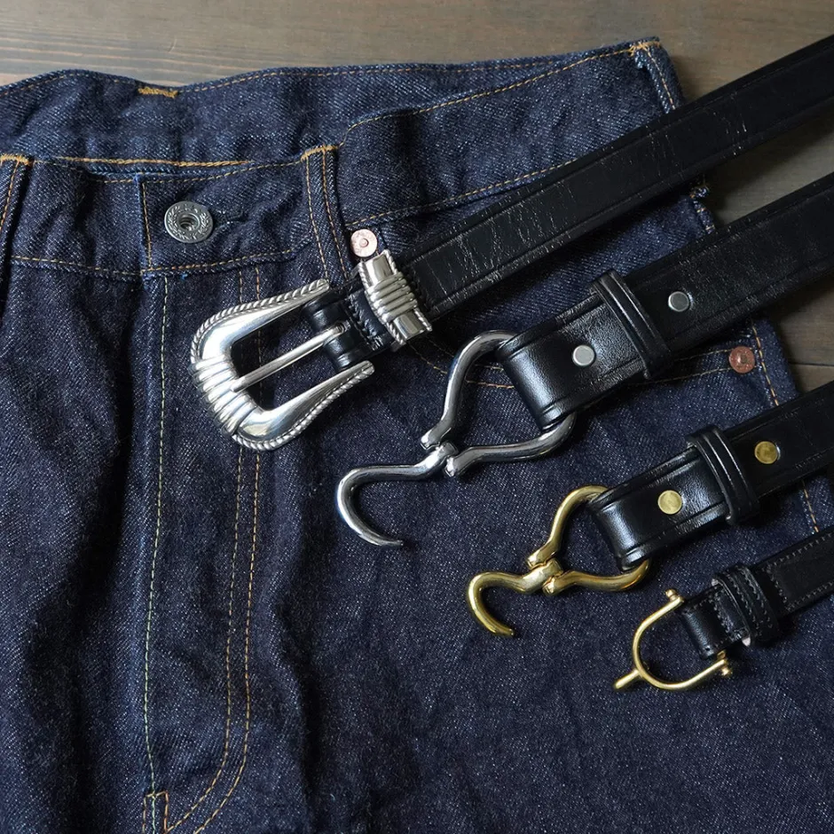 Belts^TORY LEATHER / 3 Piece Silver Buckle Belt black