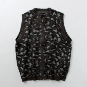 Knits^TOWN CRAFT / Shaggy Vintage Pattern Zipped Vest