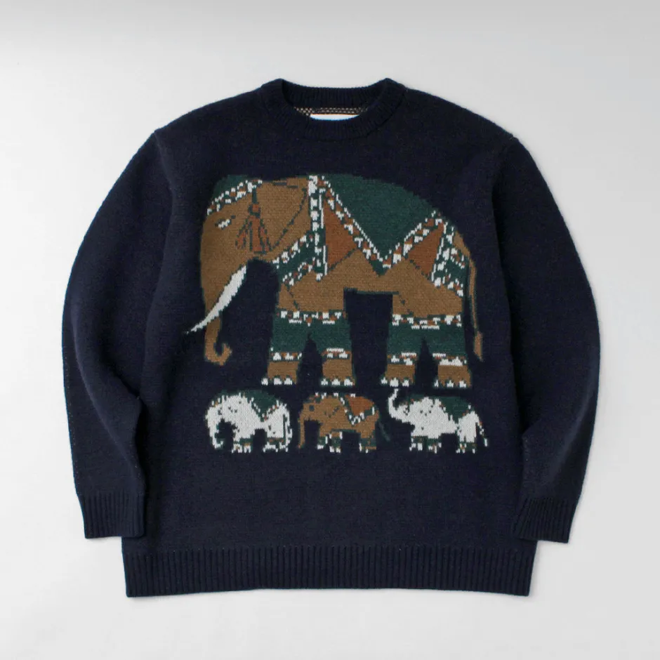 Knits^WHITE MOUNTAINEERING / Elephant Crewneck Pullover Knit navy