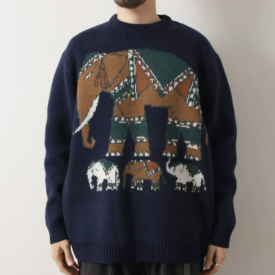 Knits^WHITE MOUNTAINEERING / Elephant Crewneck Pullover Knit navy